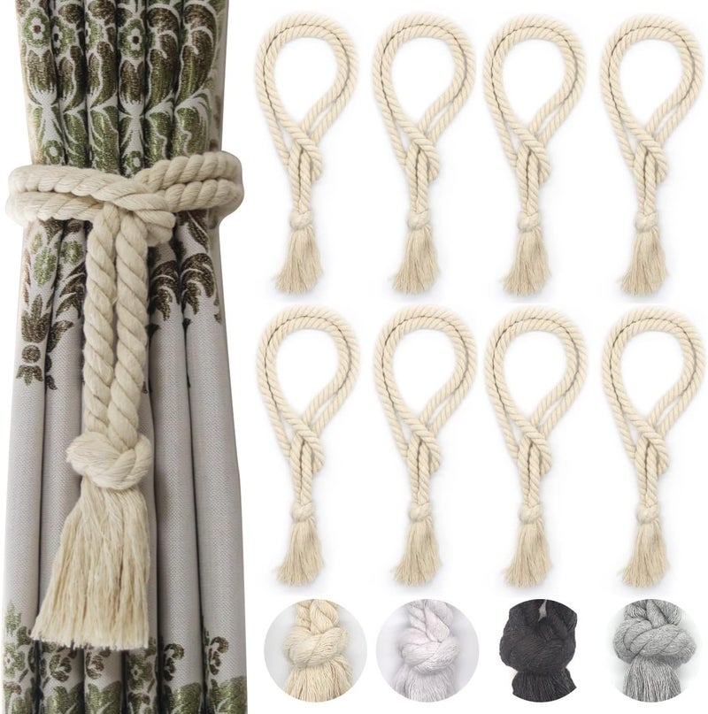 Yteseery 8 Pack Curtain tiebacks Rope, Outdoor Curtain Tiebacks, Natural Cotton Curtain Ties, Village Rural Rustic Curtain Holdbacks, Farmhouse Boho Curtain tie Backs Holders for Drapes, Beige - Image 1